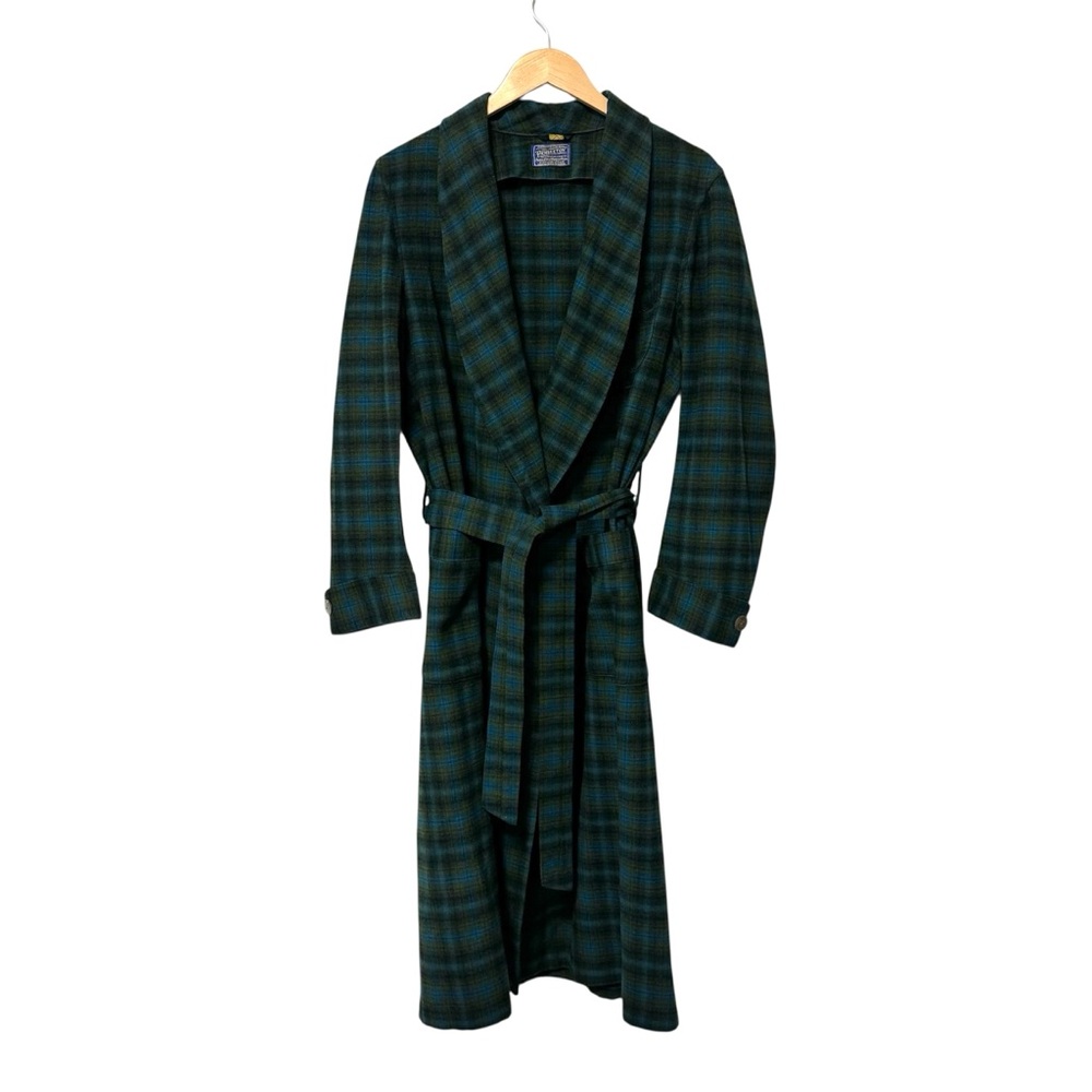 Vintage Pendleton Virgin Wool Robe Green Blue Tartan Plaid 30s 40s‎ Mens Medium